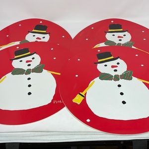 Vintage | Set of 4 Round Christmas Snowman Placemats